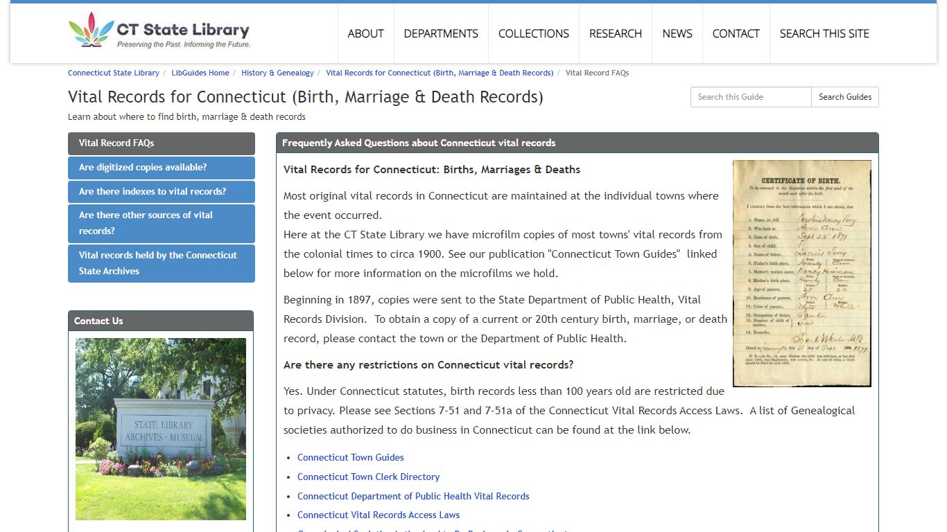 Vital Records for Connecticut (Birth, Marriage & Death Records)